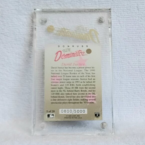 1993 Donruss David Justice Elite Dominator Holo Card 5 of 20 LE 0800/5000!! - Picture 2 of 2